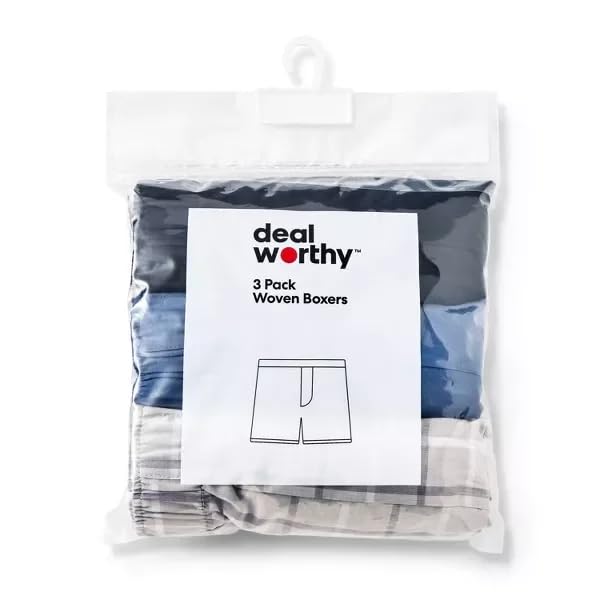 Dealworthy Men's Woven Boxers 3pk - Large Blue/Black