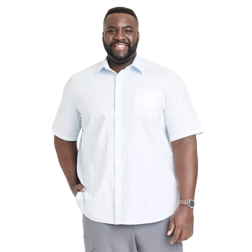 Goodfellow & Co Men's Slim Fit Stretch Poplin Short Sleeve Button-Down Shirt - (US, Alpha, Small, Regular, Regular, Heathered White)