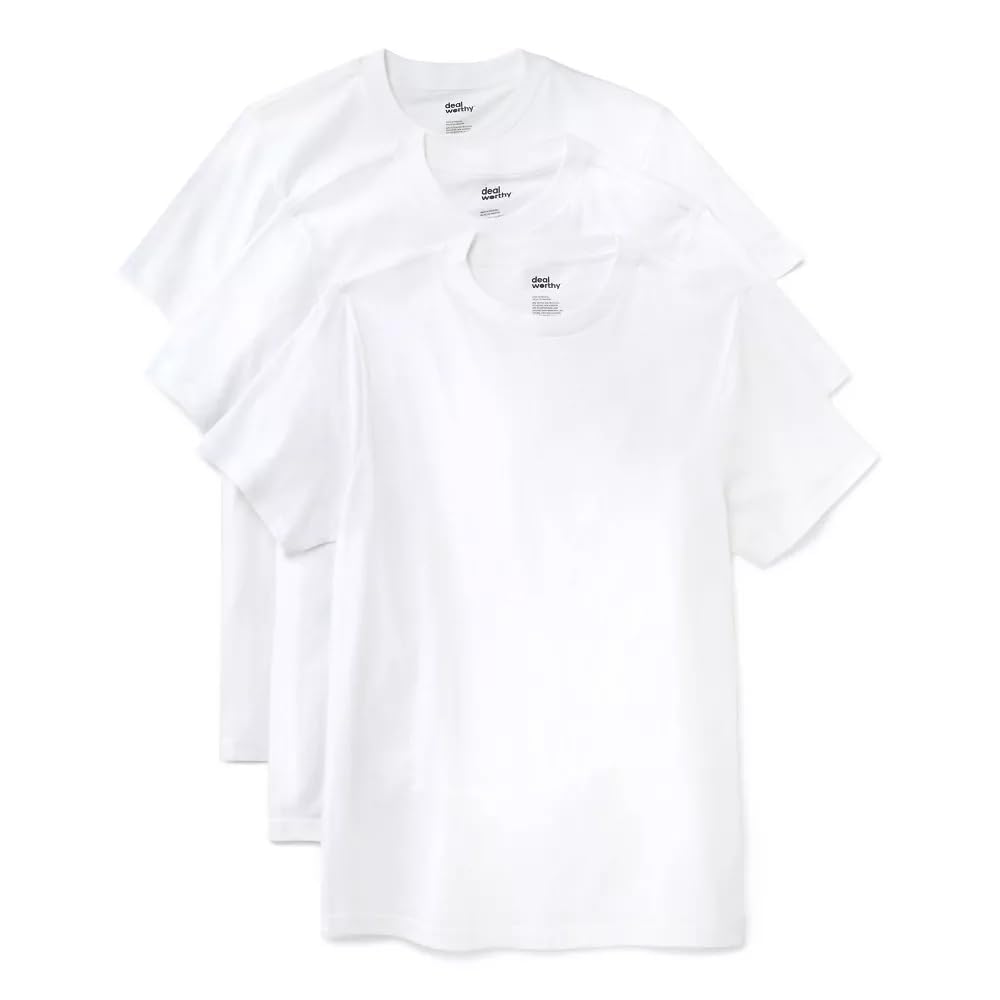 Dealworthy Men's Slim Fit Crewneck T-Shirt 3-Pack - (Small, White)