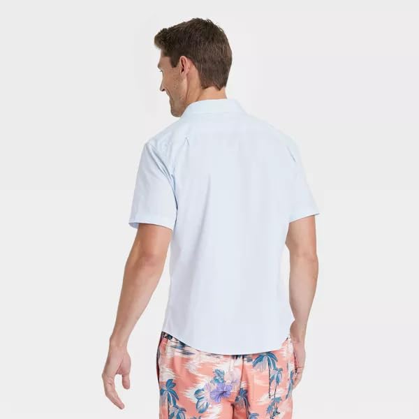 Goodfellow & Co Men's Slim Fit Stretch Poplin Short Sleeve Button-Down Shirt - (US, Alpha, Small, Regular, Regular, Heathered White)