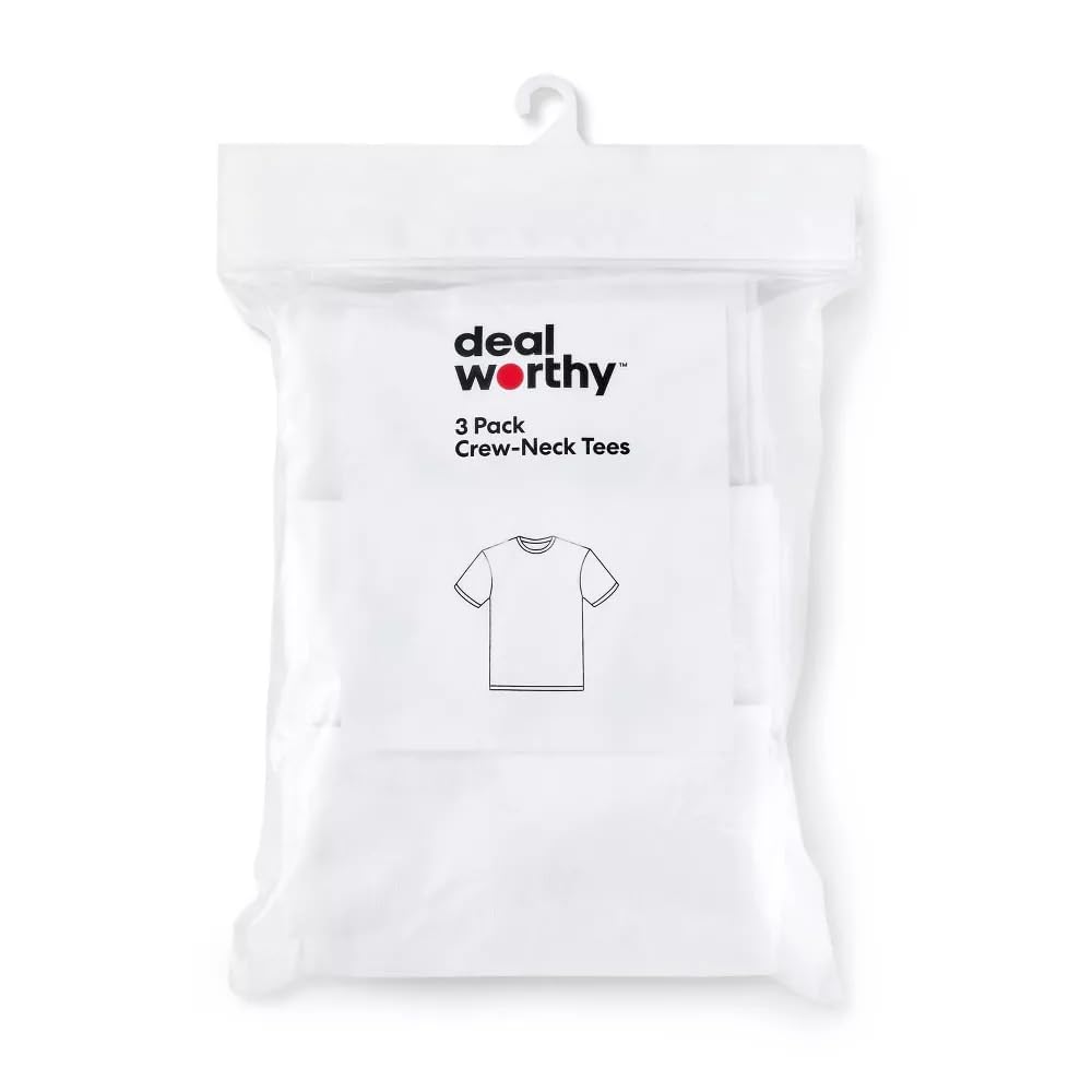 Dealworthy Men's Slim Fit Crewneck T-Shirt 3-Pack - (Small, White)