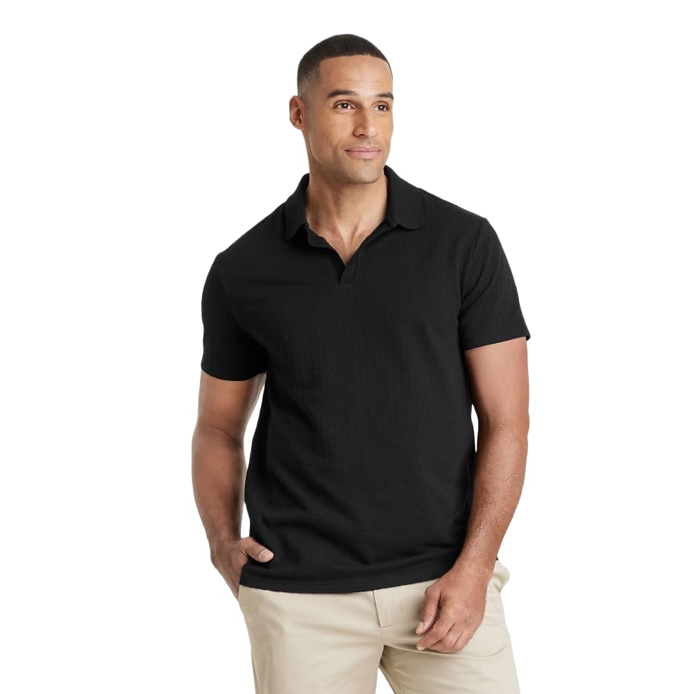 Goodfellow & Co Men's Regular Fit Short Sleeve Johnny Collared Polo Shirt - (Medium, Black)