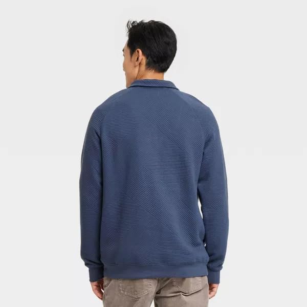 Goodfellow & Co Men's Quilted Snap Pullover Sweatshirt - (US, Alpha, Medium, Regular, Regular, Blue)