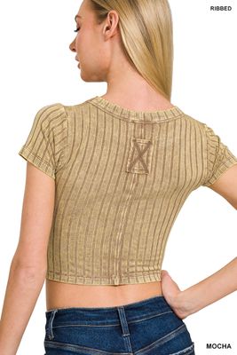 ZENANA: Washed Short Sleeve Cropped Top