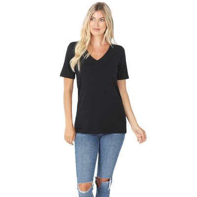 ZENANA: Short Sleeve V-Neck Tee