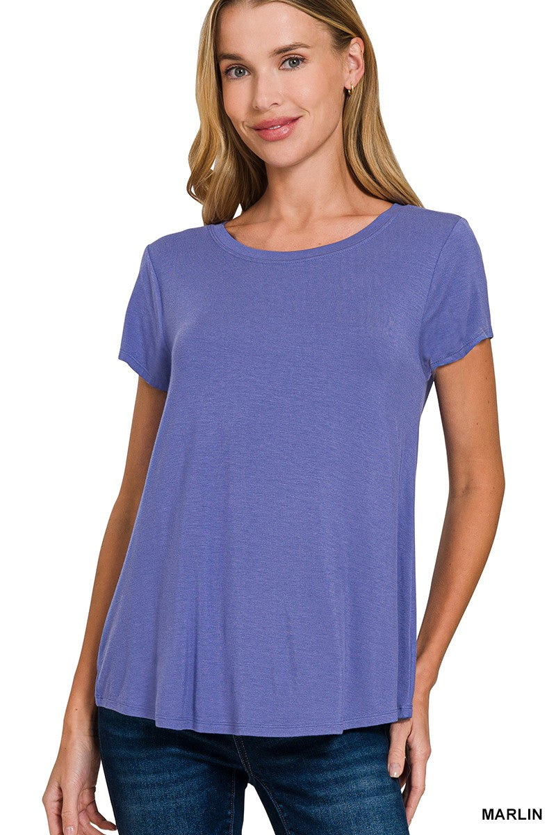 ZENANA: Flowy Round Hem Rayon Short Sleeve Top