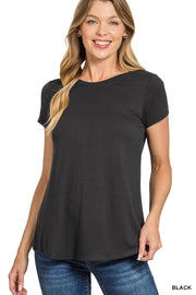 ZENANA: Flowy Round Hem Rayon Short Sleeve Top