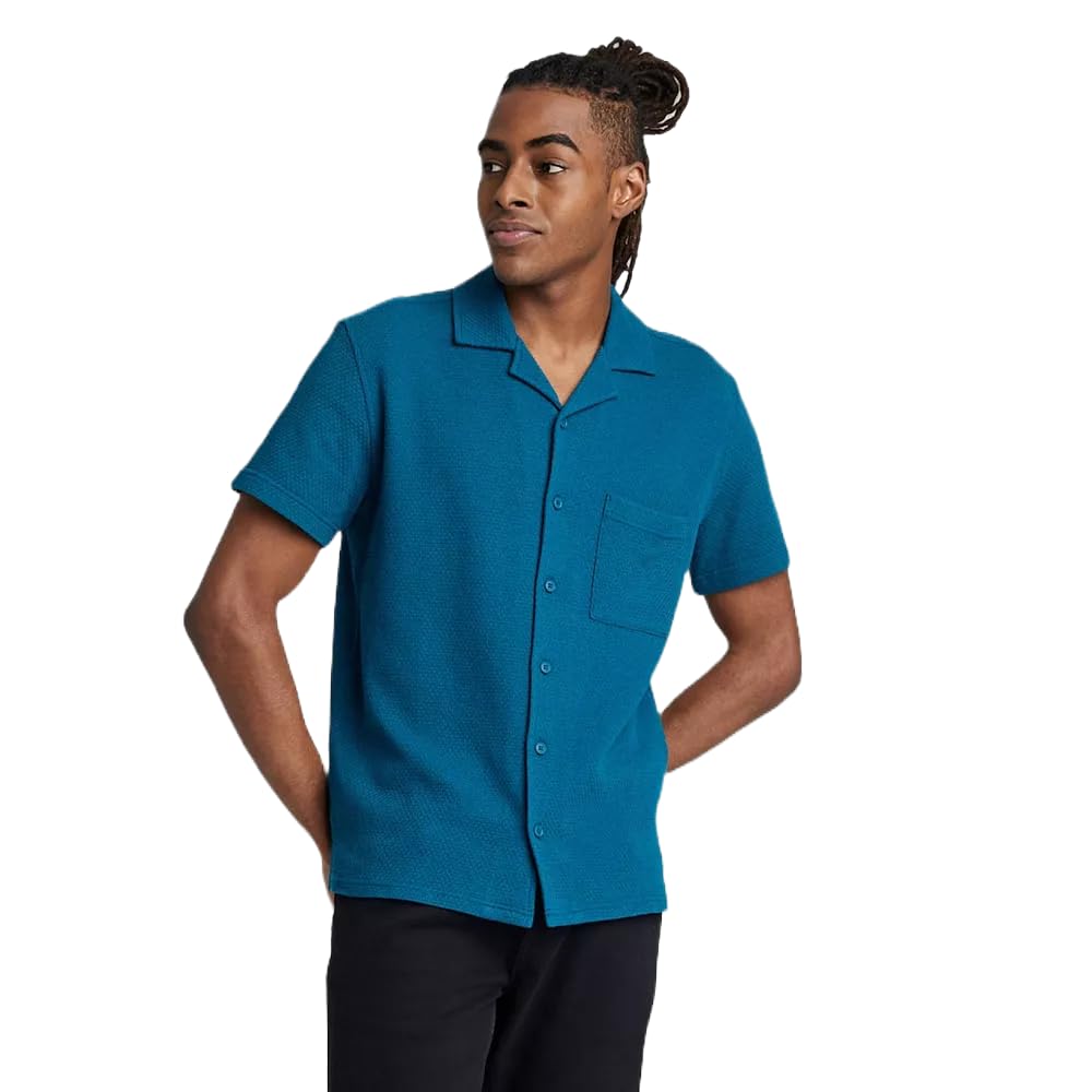Original Use Men's Short Sleeve Button-Down Shirt - (X-Large, Blue)