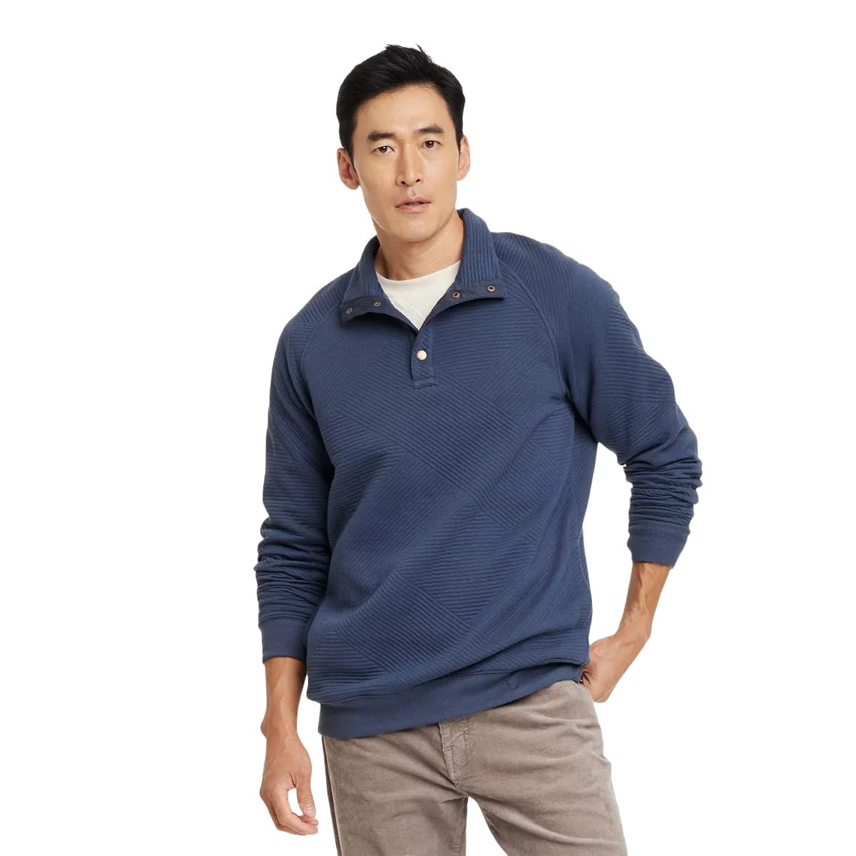 Goodfellow & Co Men's Quilted Snap Pullover Sweatshirt - (US, Alpha, Medium, Regular, Regular, Blue)