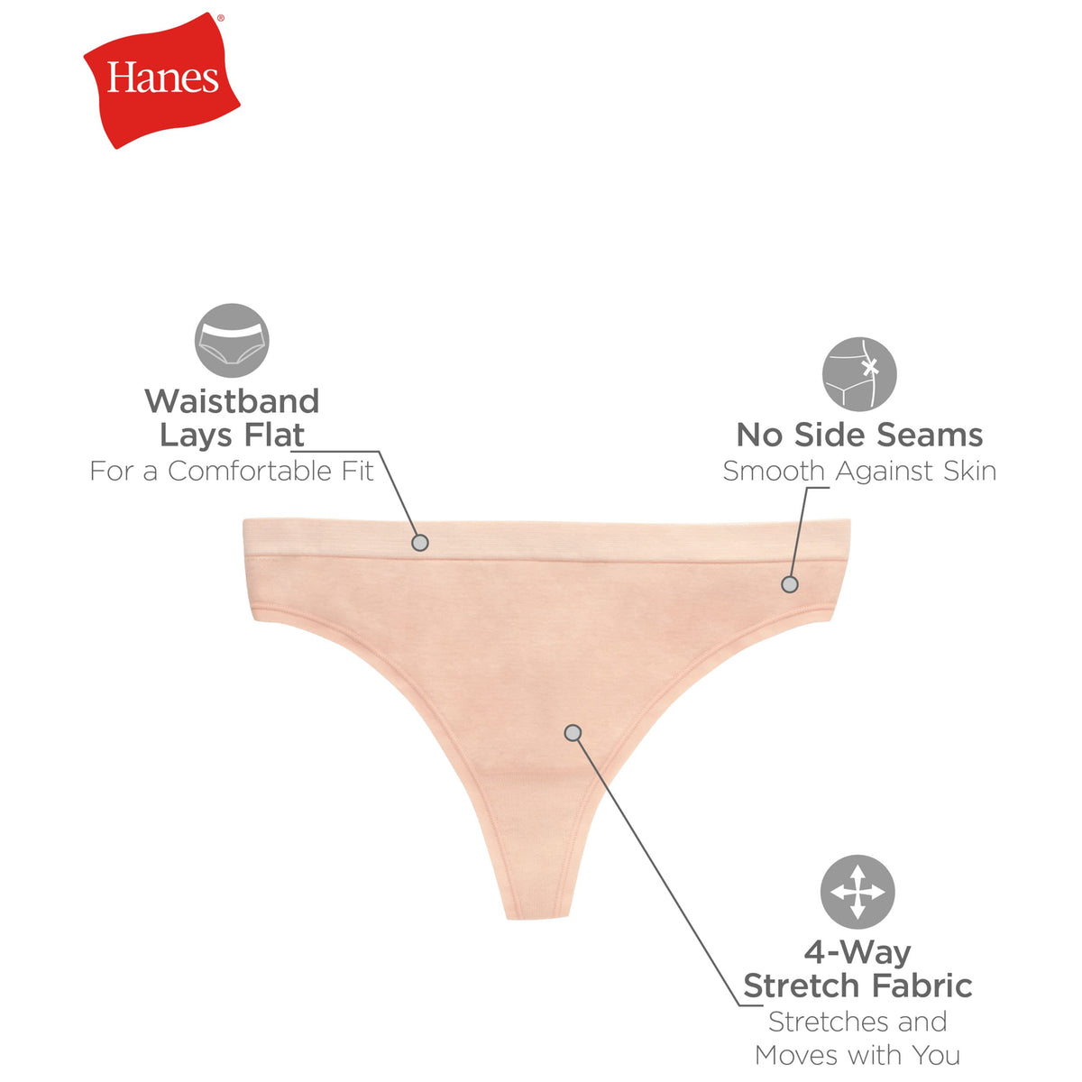 Hanes Womens Comfort 6-pack Thong, Pink Begonia/Blush/Violet/Pink/Black/Blue, 5
