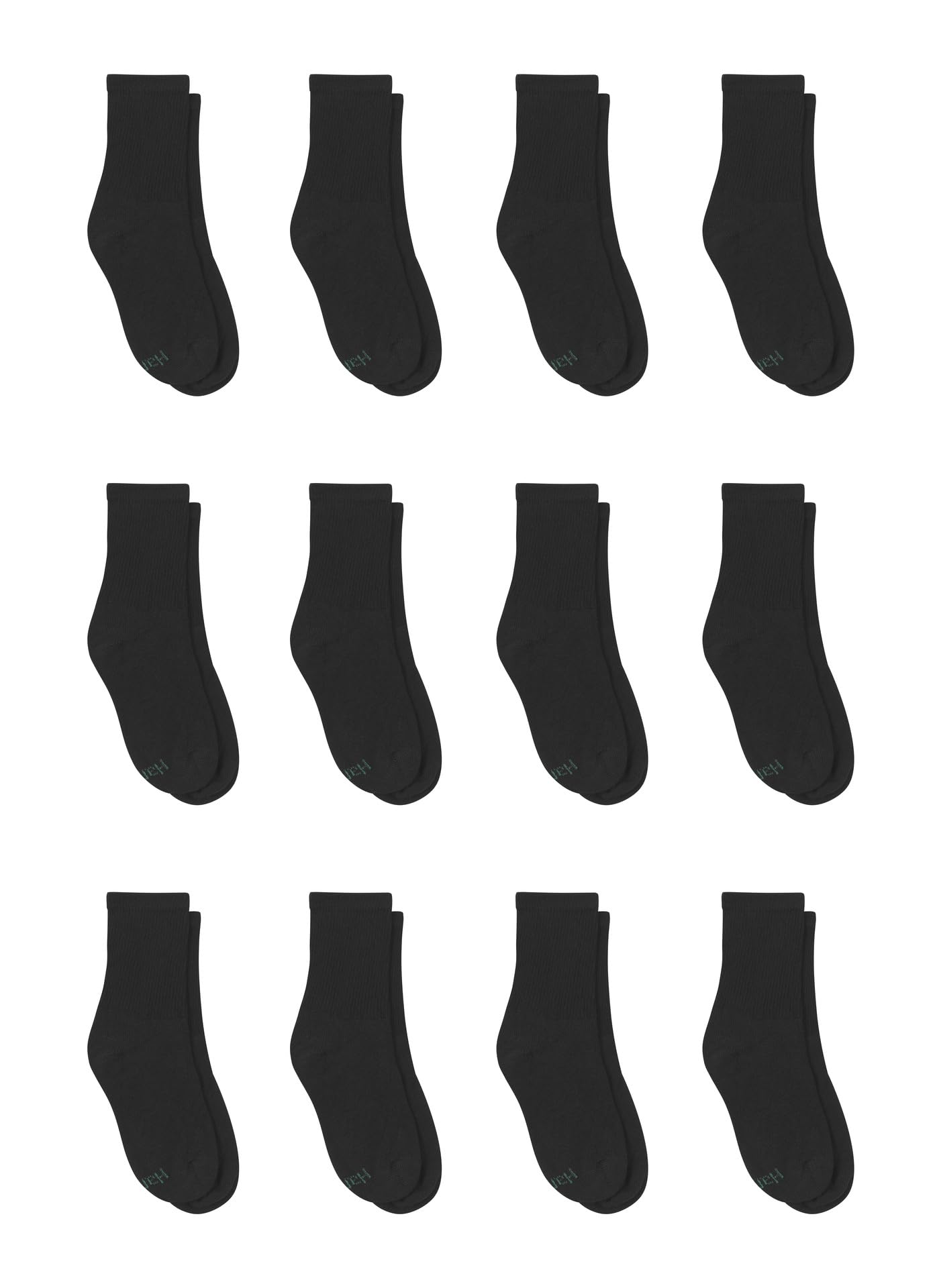 Hanes Boys' Crew Socks Pack, Socks for Boys Black Small 4.5-8.8, 12-Pack