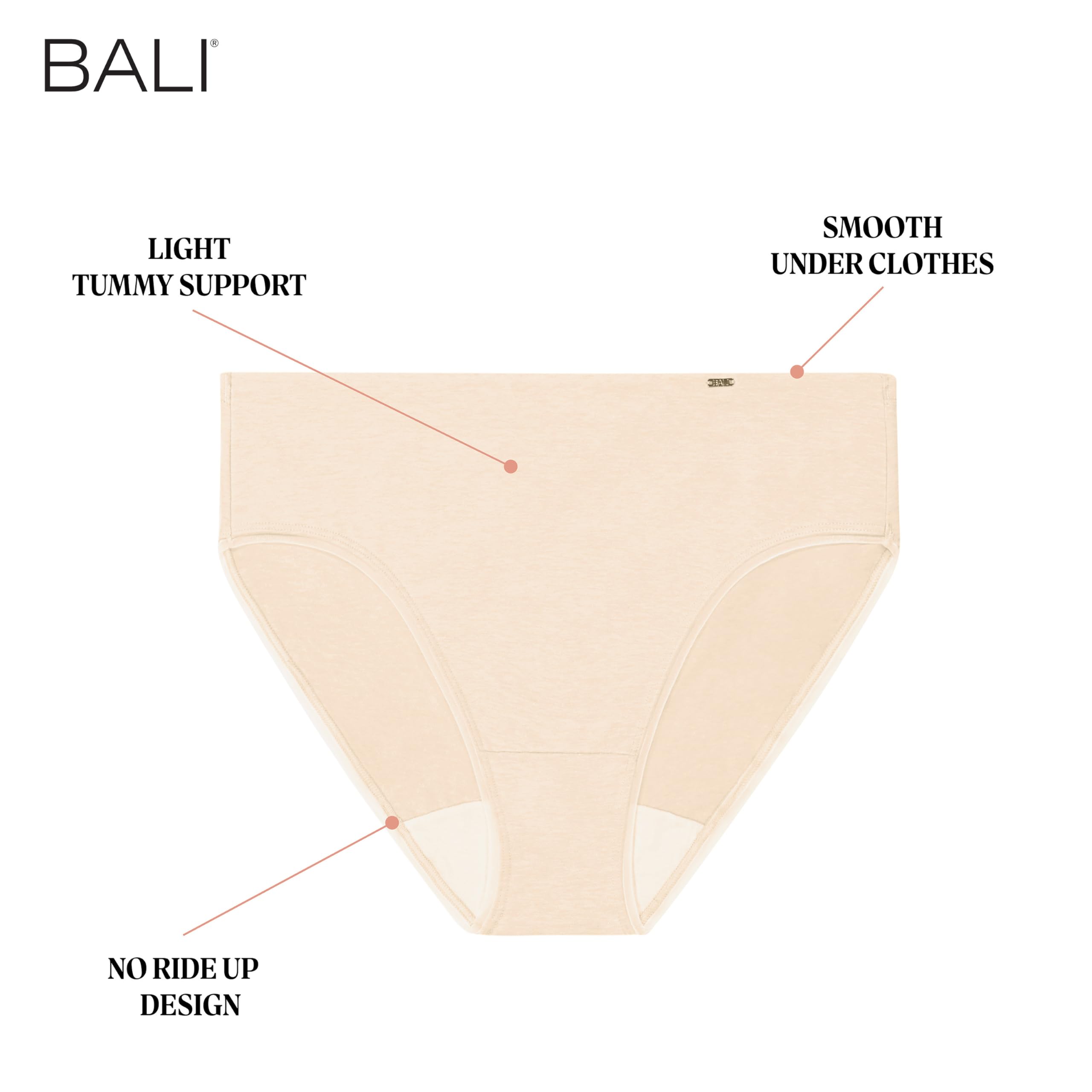 Bali Women's Hi-Cut Underwear, 3-Pack, Cotton Collection Hi-Cut Underwear