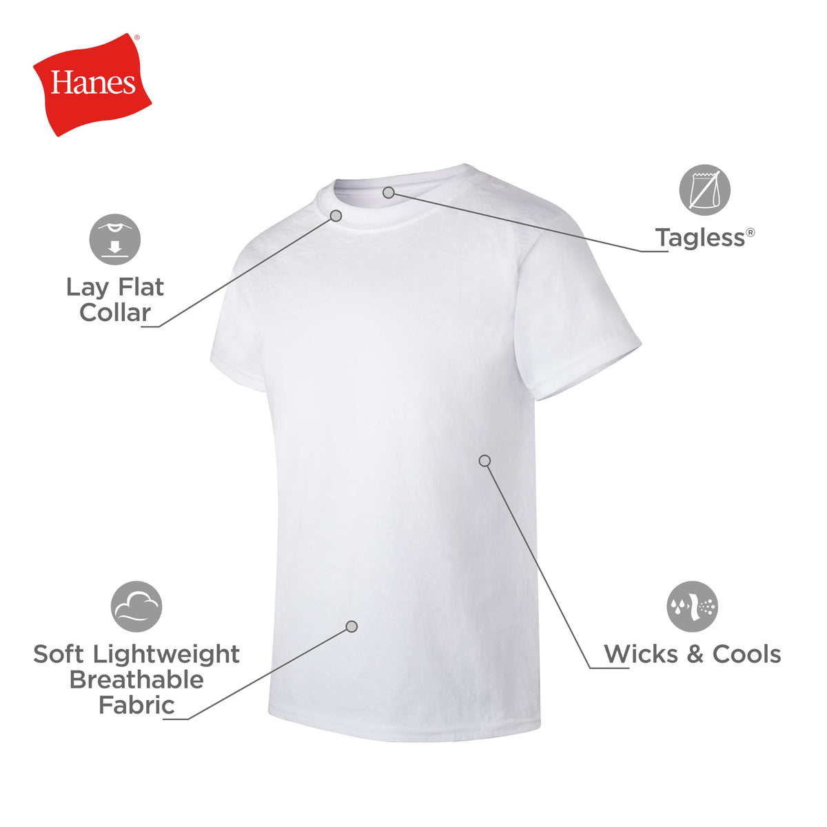 Hanes Boys' T-Shirt, White, Medium, 5 pack