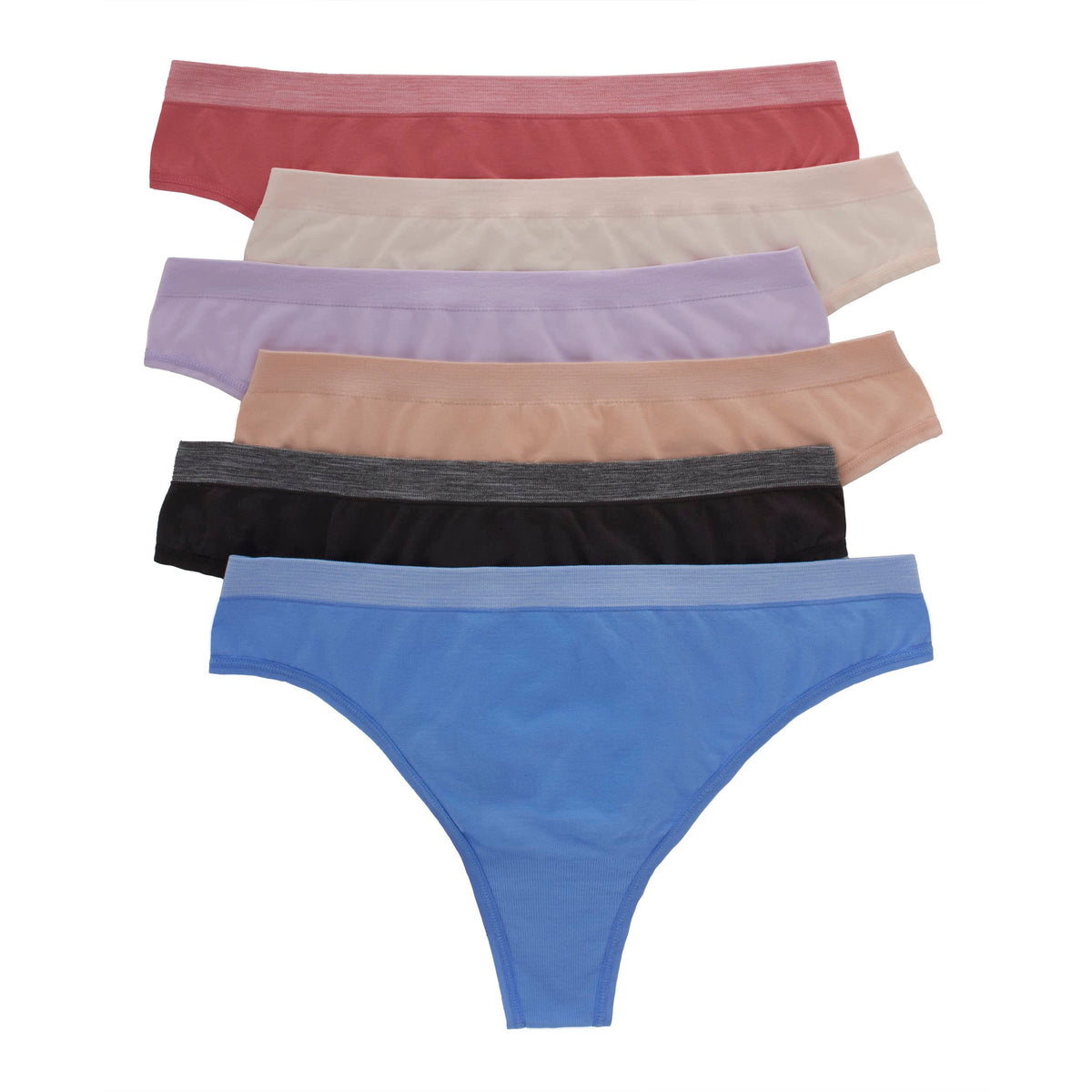 Hanes Womens Comfort 6-pack Thong, Pink Begonia/Blush/Violet/Pink/Black/Blue, 5