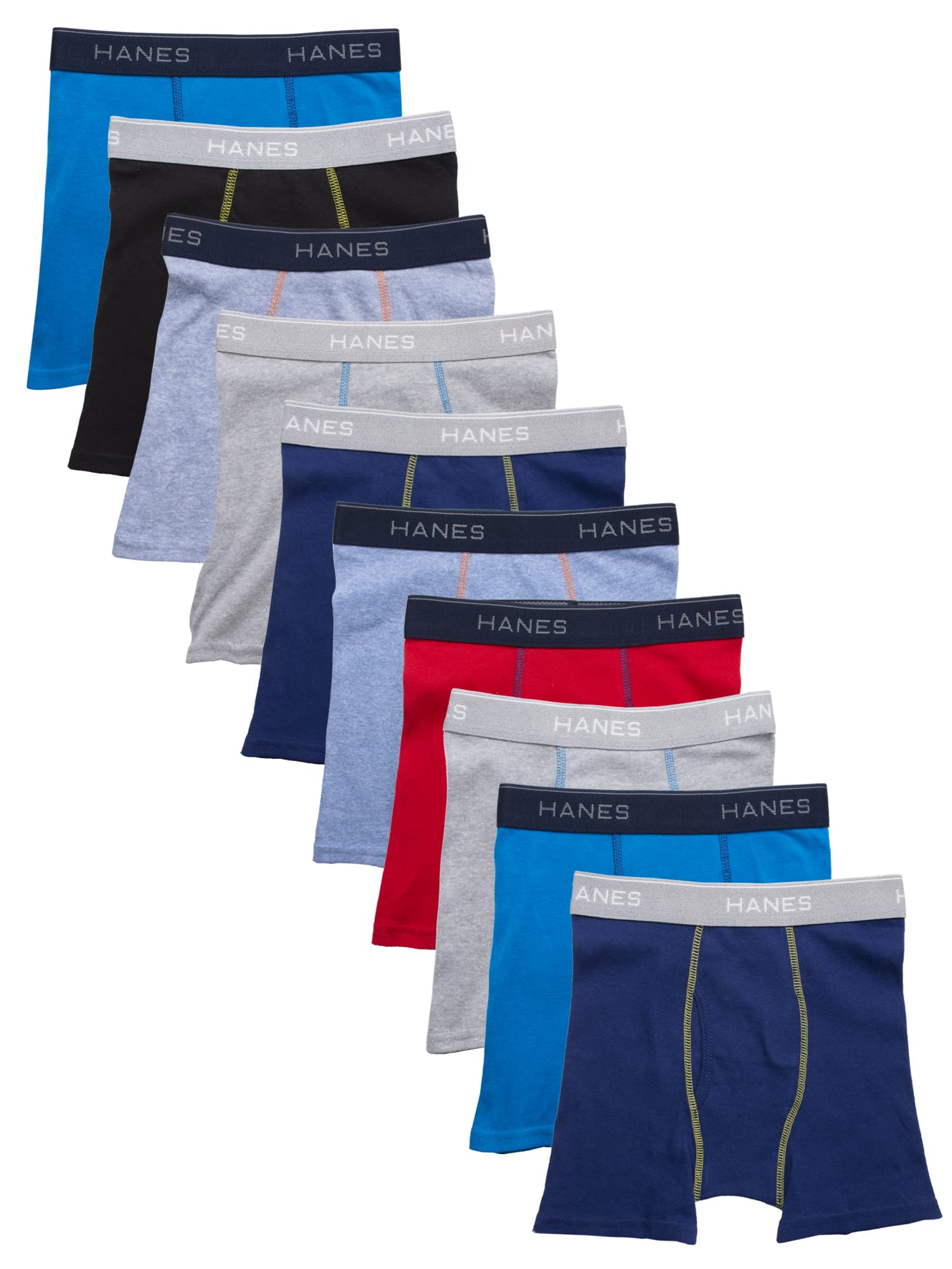 Hanes Boys' Comfort Flex Waistband Boxer Briefs, 10 Pack Assorted Solids, Large