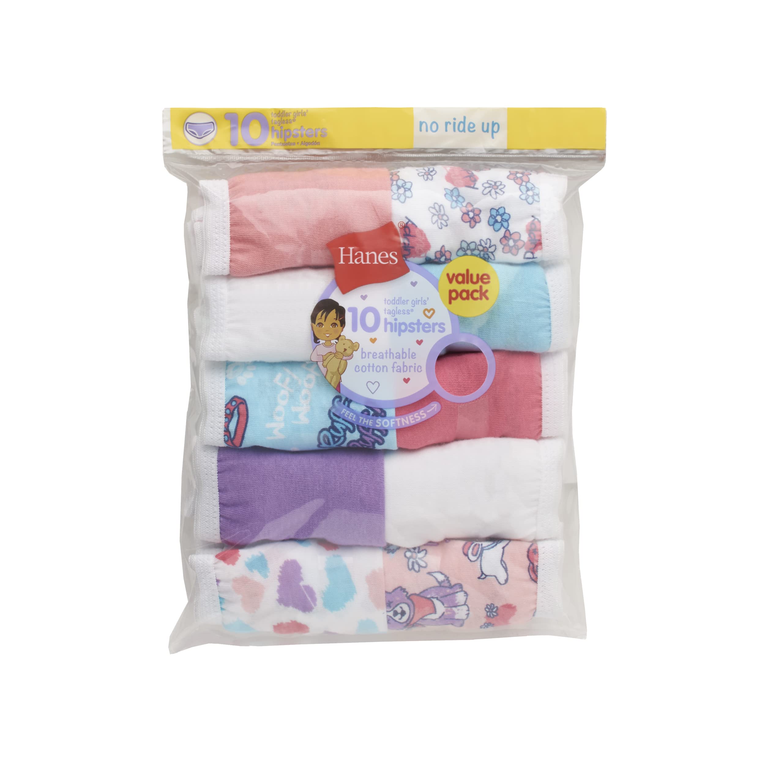 Hanes Girls Underwear 10 Pack Toddler Briefs Cotton Hipsters Asst Color 2T/3T