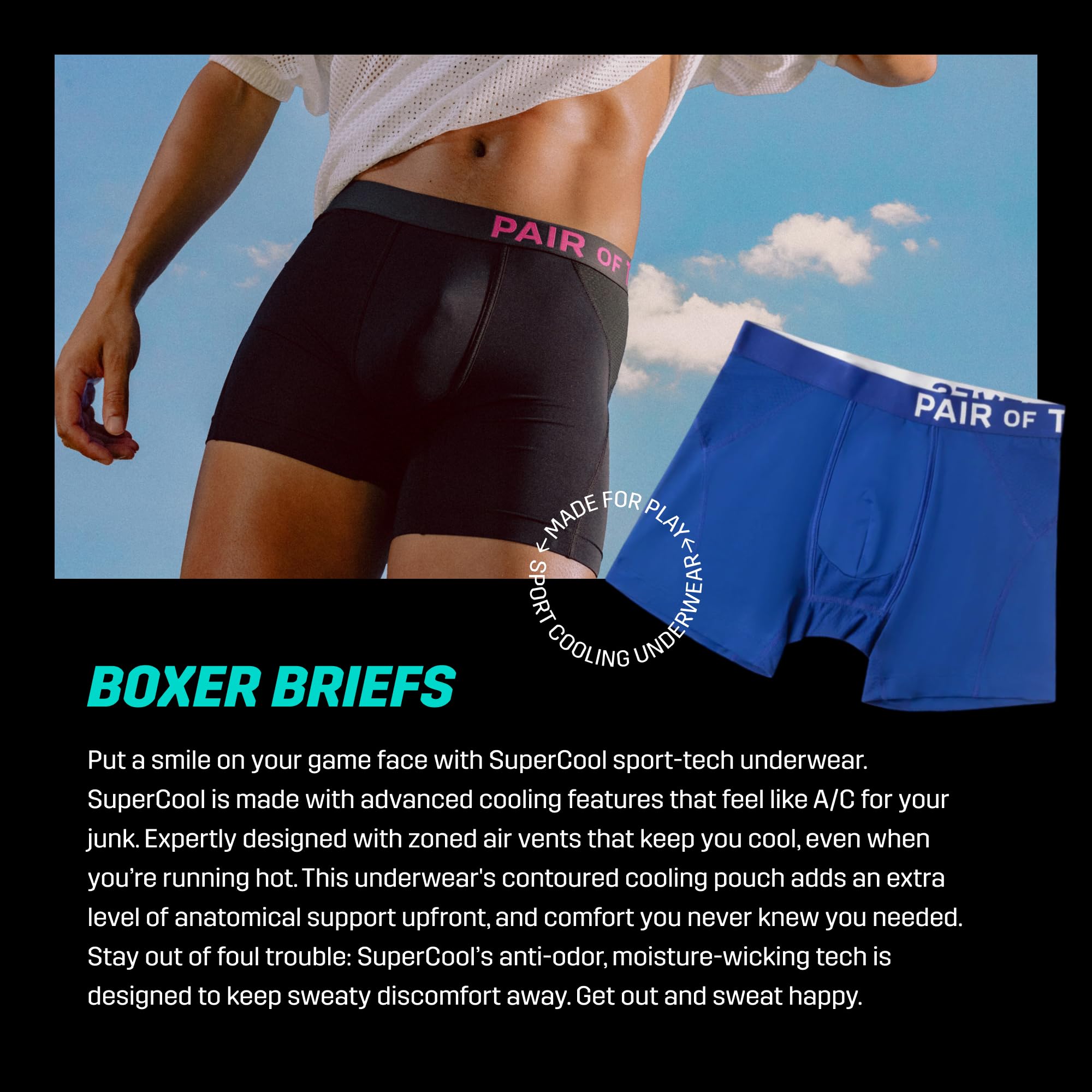 Pair of Thieves Men's SuperCool Boxer Briefs 2pk - (Black, Large)