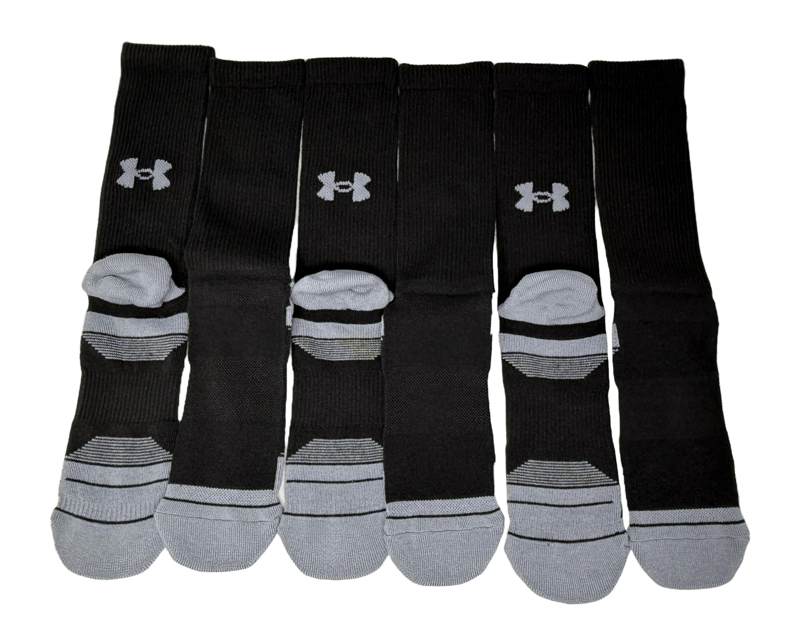 Under Armour Men's UA Performance Tech Cushioned Crew Socks 6 Pack Medium, Black