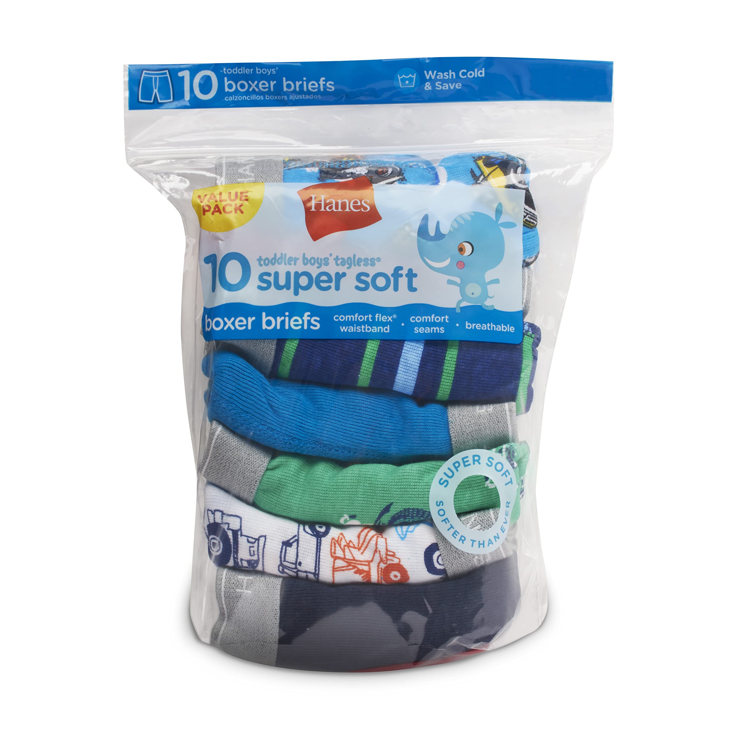 Hanes Boxer Briefs 10-Pack Boys Asst Colors 4T Toddler Comfort Waistband