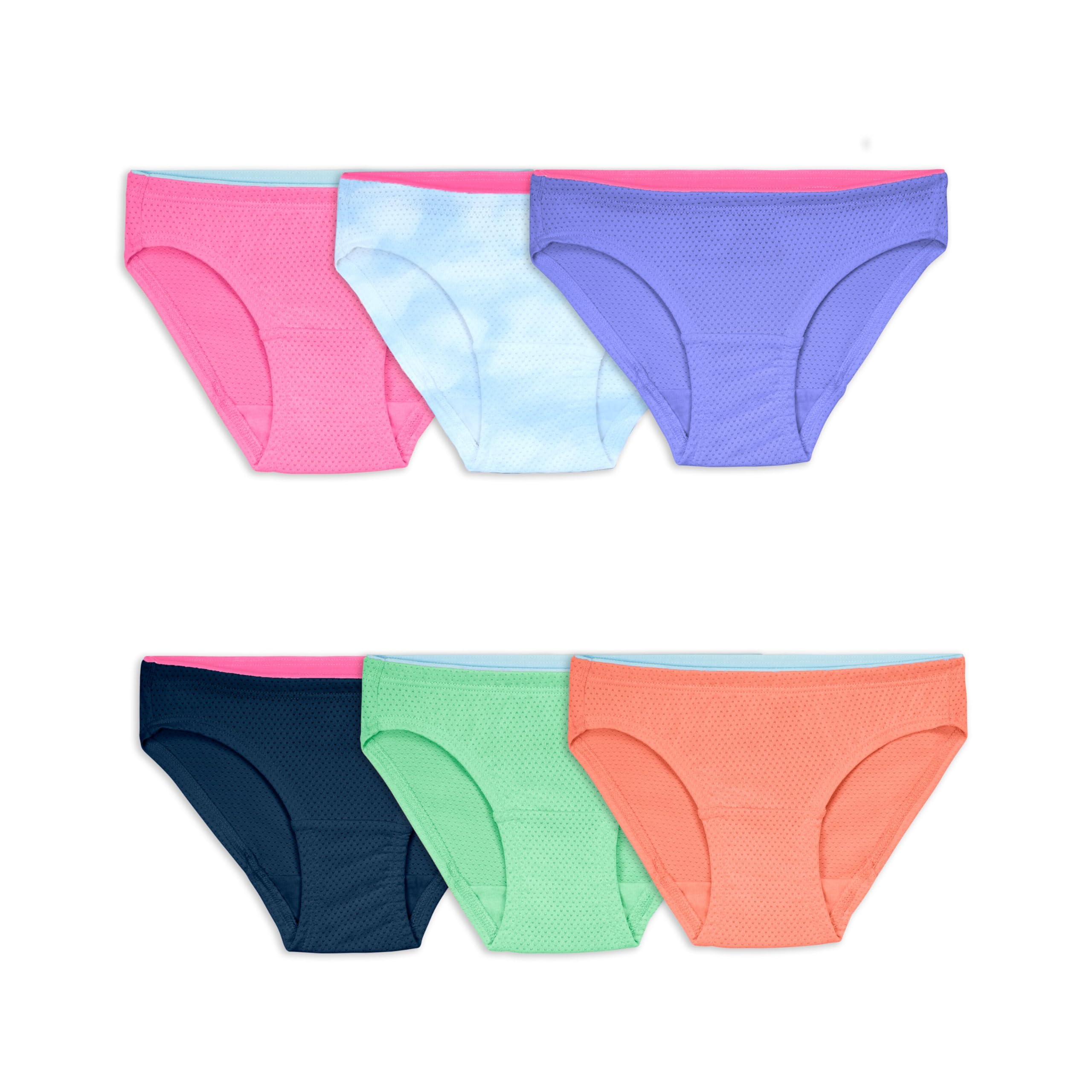 Fruit of the Loom Girls' Breathable Underwear Bikini 6 Pack Assorted Fashion, 8