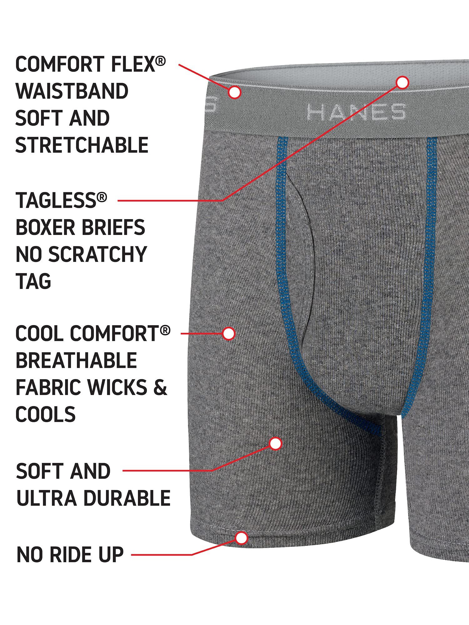 Hanes Boys' Comfort Flex Waistband Boxer Briefs, 10 Pack Assorted Solids, Large