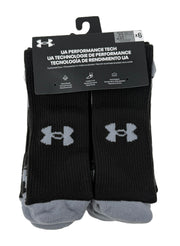 Under Armour Men's UA Performance Tech Cushioned Crew Socks 6 Pack Medium, Black
