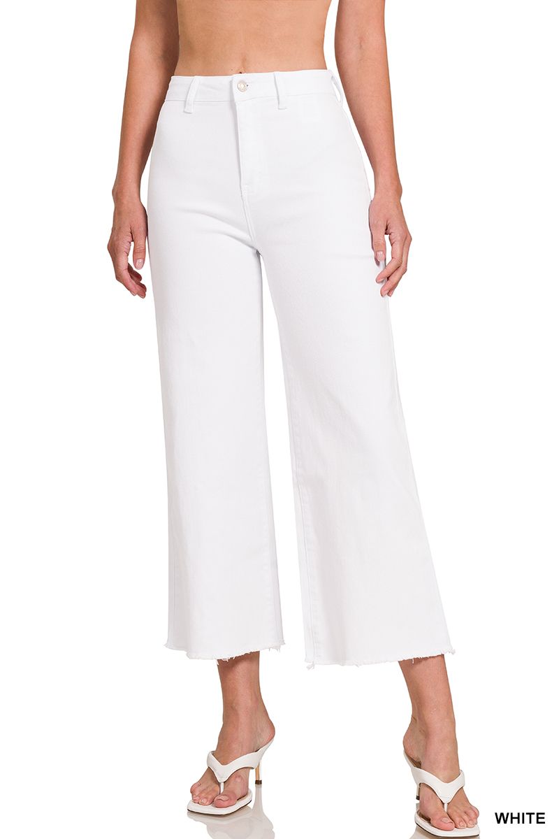 ZENANA Acid Washed High Waist Frayed Hem Straight Pants