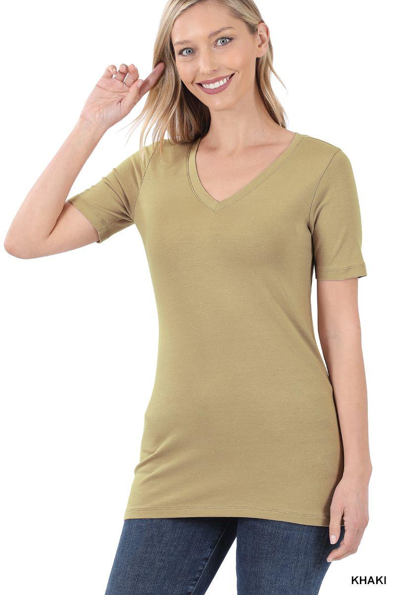 ZENANA Cotton V-Neck Short Sleeve T-Shirts