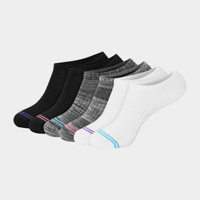 Hanes Premium Women's 6pk Cool Comfort No Show Socks - White/Black/Gray 5-9
