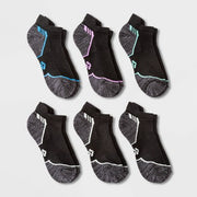 Women's Cushioned Active Striped 6pk No Show Tab Socks All In Motion Black 4-10