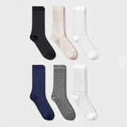 Women's Polka Dot 6pk Crew Socks - A New Day Blk/Iv/Nvy/Gray/Heather 4-10