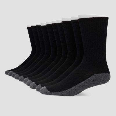 Hanes Premium Men's Black Crew Socks 10pk - 12-14: Midweight, Cushioned Sole