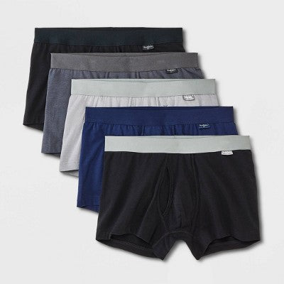 Men's Trunks 5pk - Goodfellow & Co™ Gray/Blue/Black XL: Mid Rise, Knit Fabric