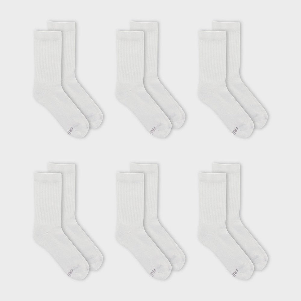 Fruit of the Loom Women's Cushioned 6pk Crew Socks - White 4-10 4-Way Stretch
