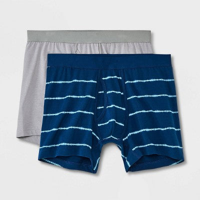 Men's Striped Boxer Briefs 2pk - Goodfellow & Co™ Blue/Gray S: Lightweight Knit