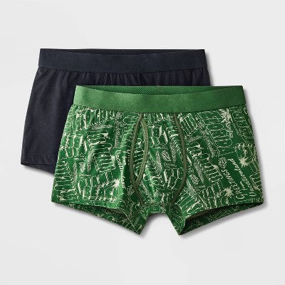 Men's Postcard Print Trunks 2pk - Goodfellow & Co™ Forest Green L: Cotton