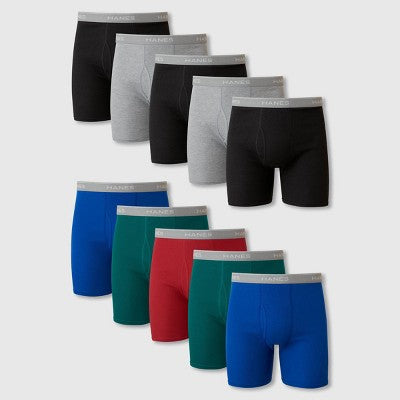 Hanes Men's 10 Pack Assorted Color Boxer Briefs Large