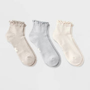 Women's Cushioned Ruffle 3pk Ankle Socks - All In Motion™ Beige/Gray/Tan 4-10