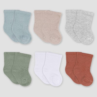 Gerber Baby 6pk Wiggle Proof Socks - Blue 6-12M: Crew Height, Knit Fabric
