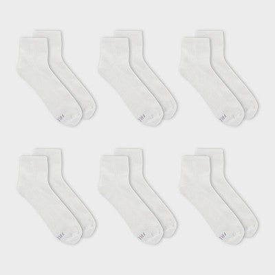 Fruit of the Loom Women's Cushioned 6pk Ankle Socks - White 4-10