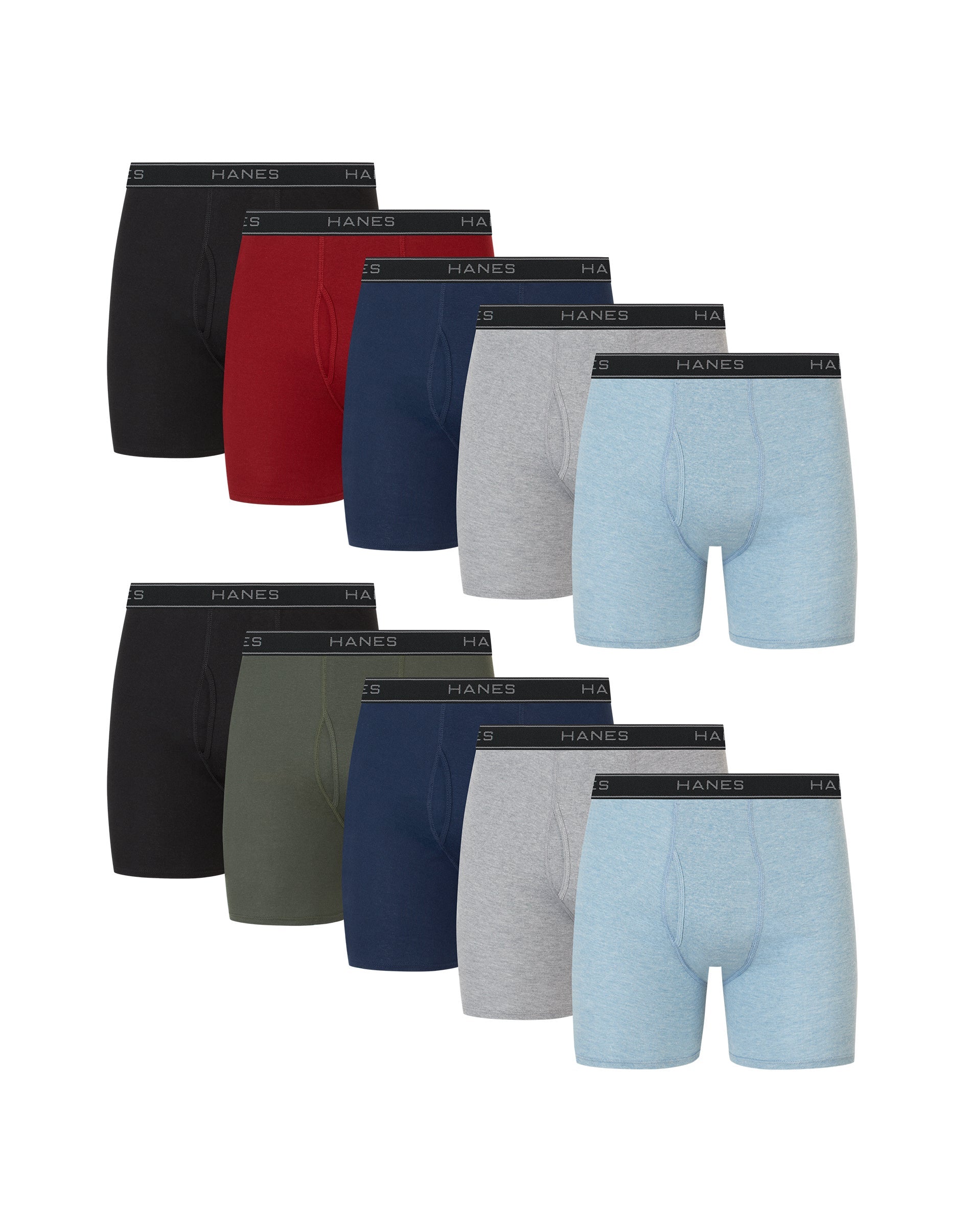 Hanes Men's 10 Pack Assorted Color Boxer Briefs Large