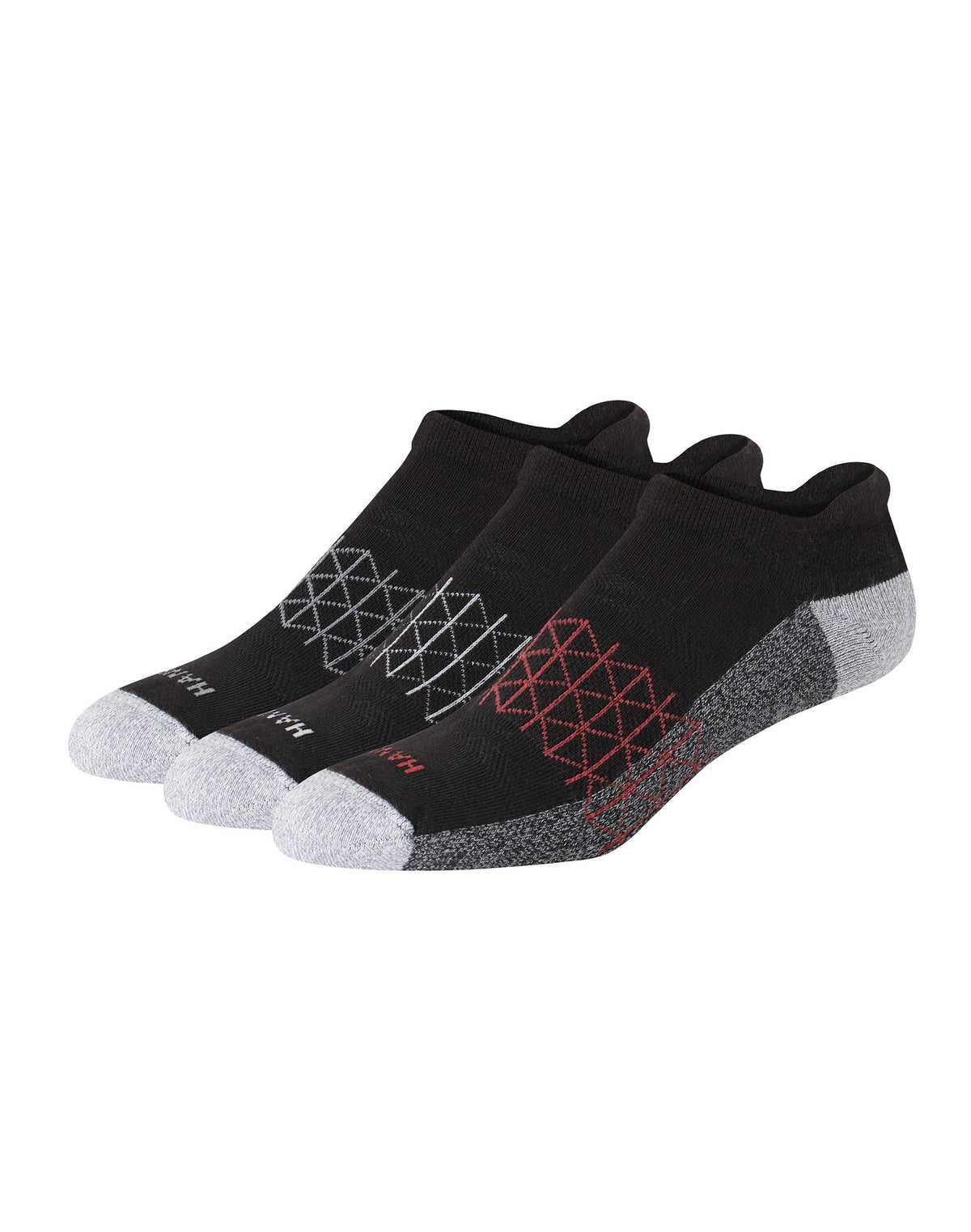 Hanes Men's 3pk Absolute Active Cush Heel Shield - Gray/Black/Red 6-12: Low Cut