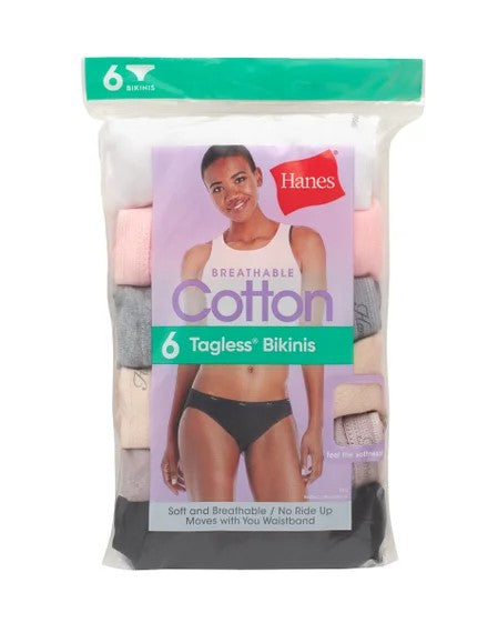 Hanes No Ride Up Cotton Bikini Panties 6-Pack Womens Panty Assorted Underwear