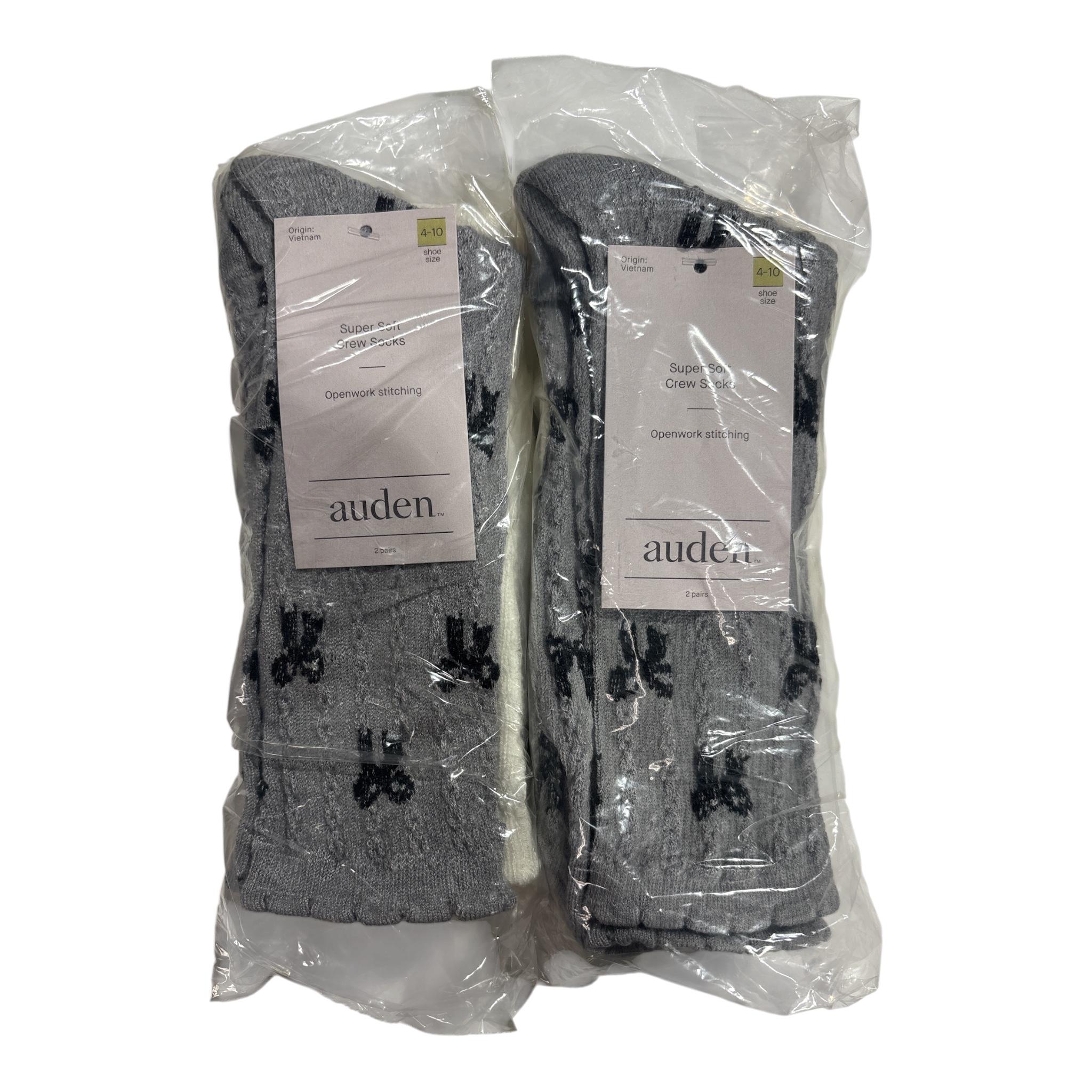 Women's Scallop Bows and Pointelle 2) 2pks Crew Socks Auden Gray/Black/Ivory 4-10