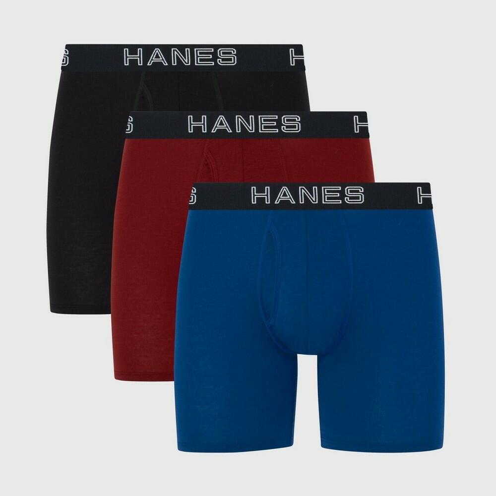 Hanes Premium Men s 3pk Boxer Briefs Total Support Pouch  Blue/Black/Red Small