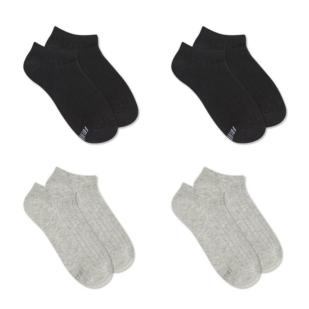 Fruit of the Loom Women's Cotton Comfort No Show Socks 4pk - Black/Gray - 4-10