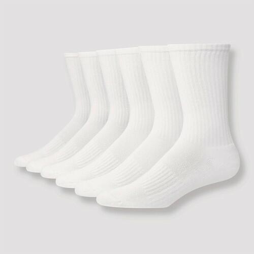 Men's Hanes Moves Premium Performance Cushioned Crew Socks 6pk - White 6-12