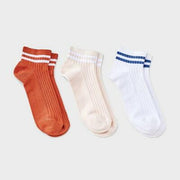 Women's Varsity Striped 3pk Ankle Socks Universal Thread™ White/Pink/Coral 4-10