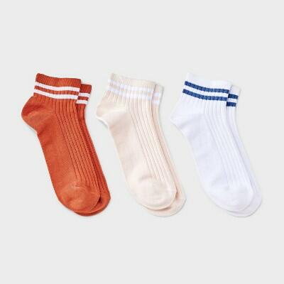 Women's Varsity Striped 3pk Ankle Socks Universal Thread™ White/Pink/Coral 4-10