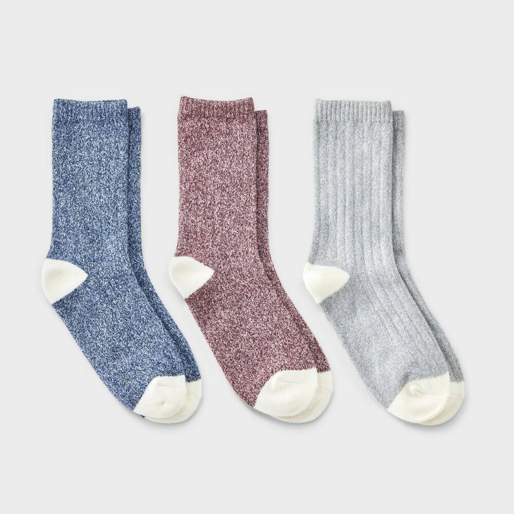 Girls' 3pk Marled Slouch Crew Socks - Cat & Jack™ Burgundy/Gray/Blue S
